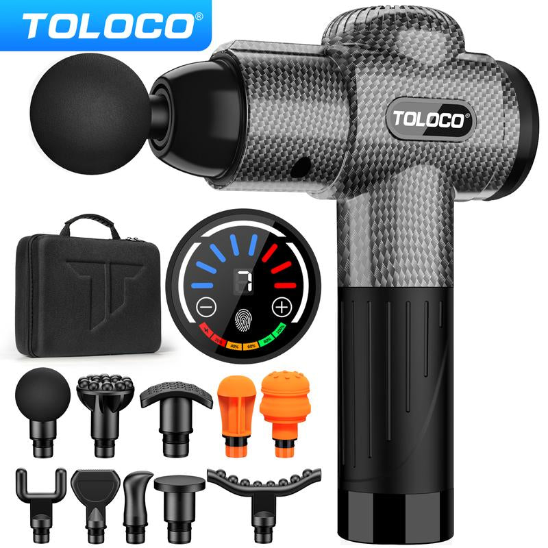 TOLOCO Deep Tissue Massage Gun Features 10 Heads and a Silent Brushless Motor. Ideal for Athletes and Pain Relief. Perfect Cordless Christmas Gift! Adjustable Massager