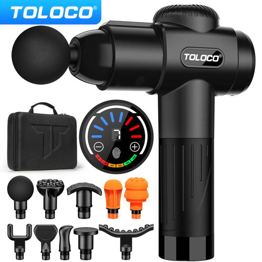 TOLOCO Deep Tissue Massage Gun Features 10 Heads and a Silent Brushless Motor. Ideal for Athletes and Pain Relief. Perfect Cordless Christmas Gift! Adjustable Massager