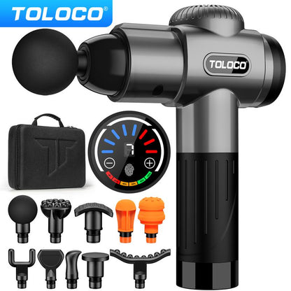 TOLOCO Deep Tissue Massage Gun Features 10 Heads and a Silent Brushless Motor. Ideal for Athletes and Pain Relief. Perfect Cordless Christmas Gift! Adjustable Massager