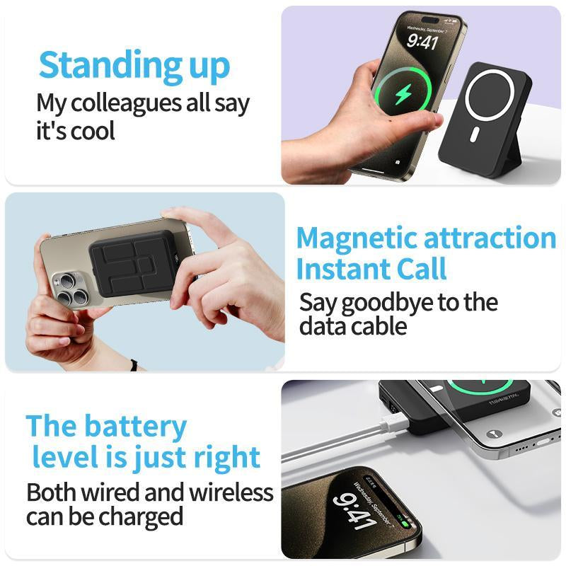 10000Mah Magnetic Power Bank – Portable Charger with Foldable Stand, LED Digital Display, Charge Iphone & Android Devices Simultaneously