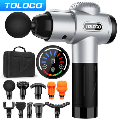 TOLOCO Deep Tissue Massage Gun Features 10 Heads and a Silent Brushless Motor. Ideal for Athletes and Pain Relief. Perfect Cordless Christmas Gift! Adjustable Massager