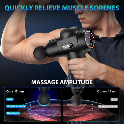 TOLOCO Deep Tissue Massage Gun Features 10 Heads and a Silent Brushless Motor. Ideal for Athletes and Pain Relief. Perfect Cordless Christmas Gift! Adjustable Massager